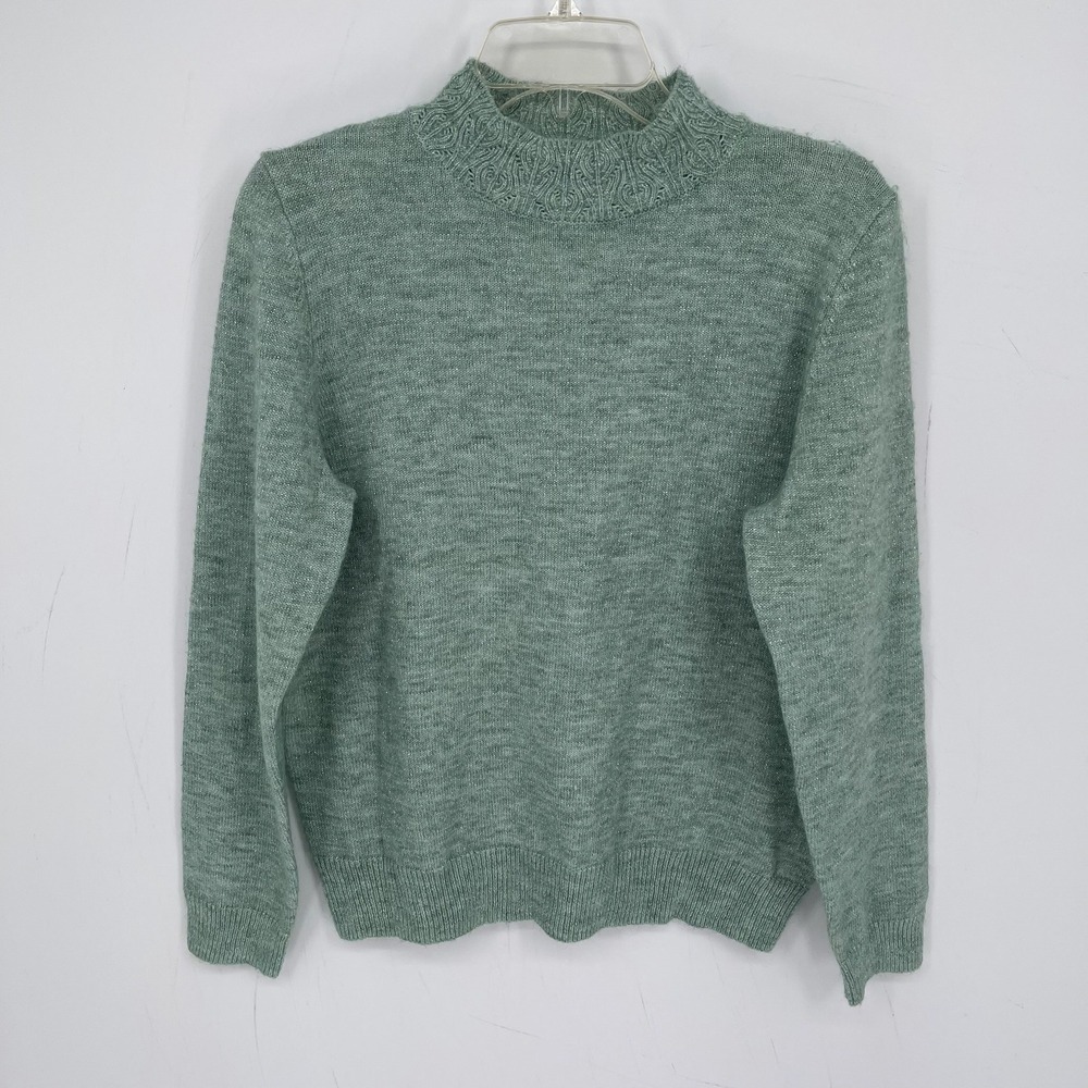 Alfred Dunner Women's Green Shimmer Metallic Knit Mock Neck Sweater Size XLP